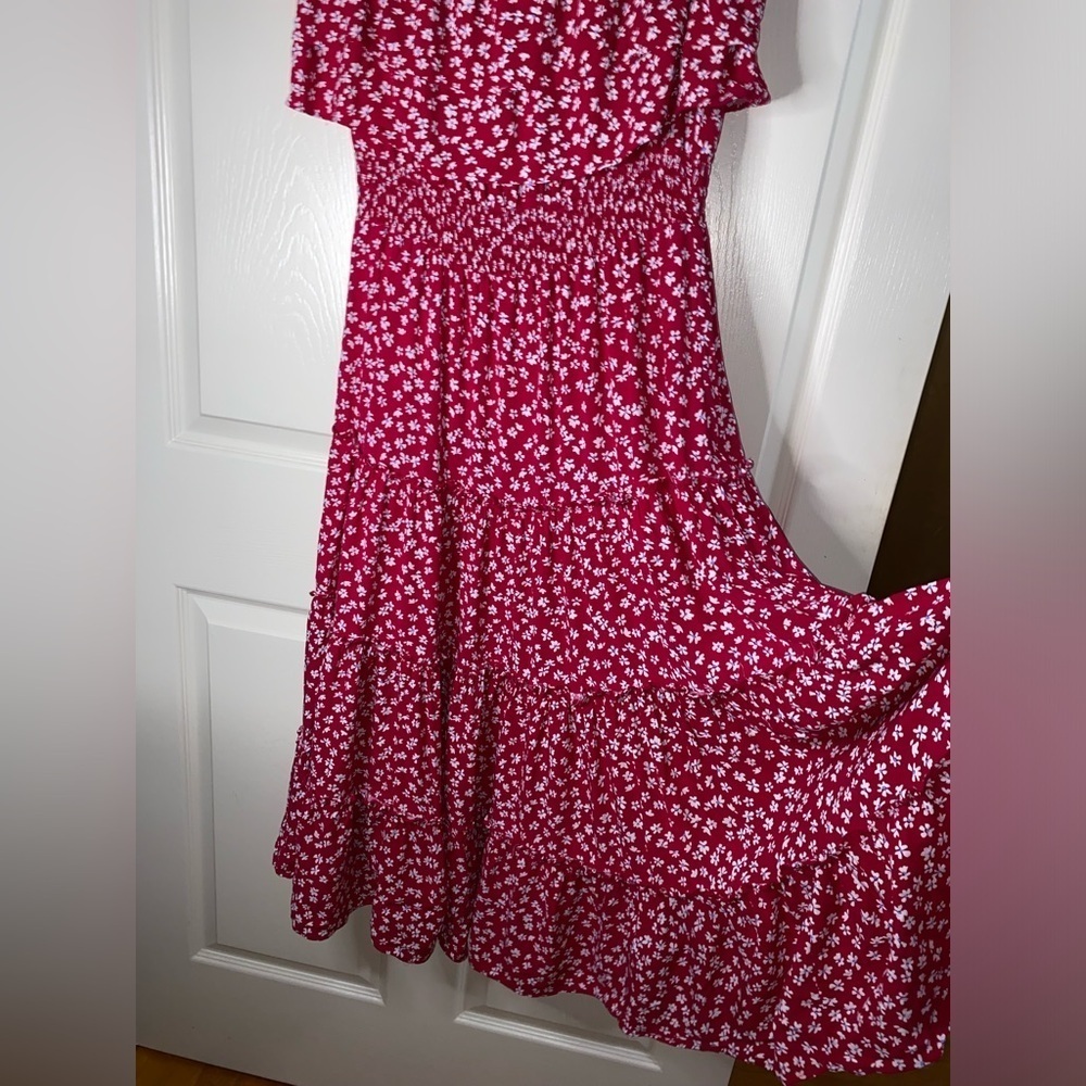 Red, White and Blue Ruffled Tiered Strapless Dress, Romantic Ruffle Sundress L